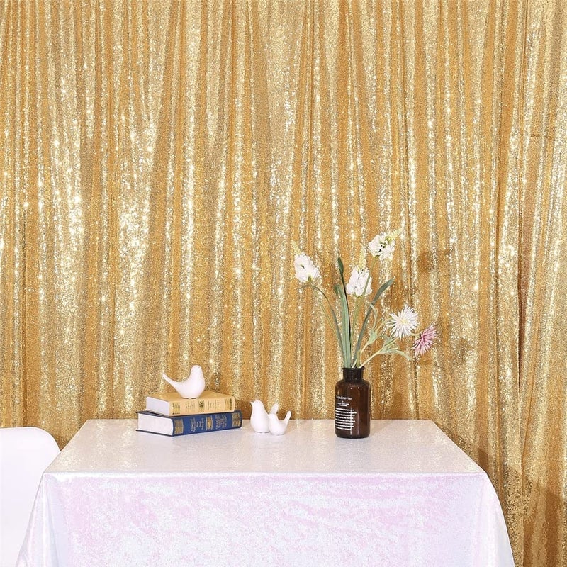 SquarePie Sequin Backdrop 8FT x 8FT Gold Curtain Background for Wedding Party Decoration - Image 2